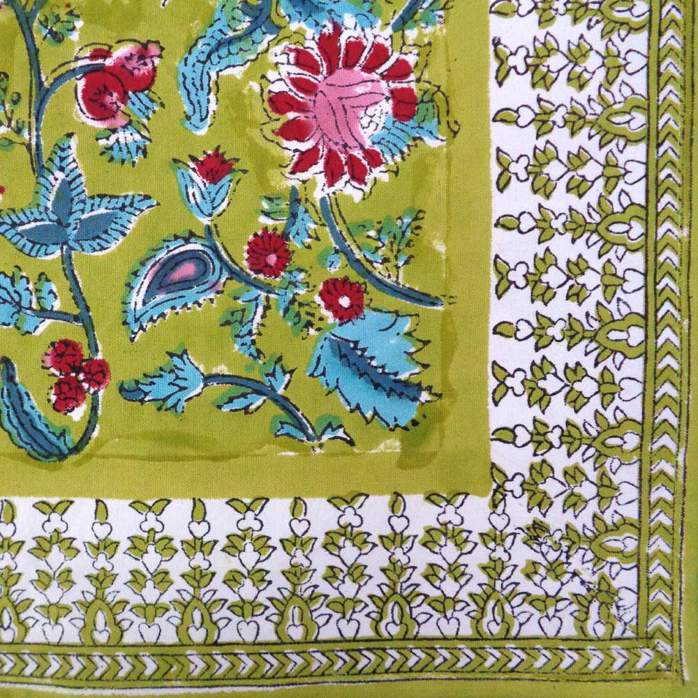 Hand Block Printed Cotton Canvas Table Mat 32x48 cms (Set of 2 Table mats) |  Phuljhari Olive Gud 103487