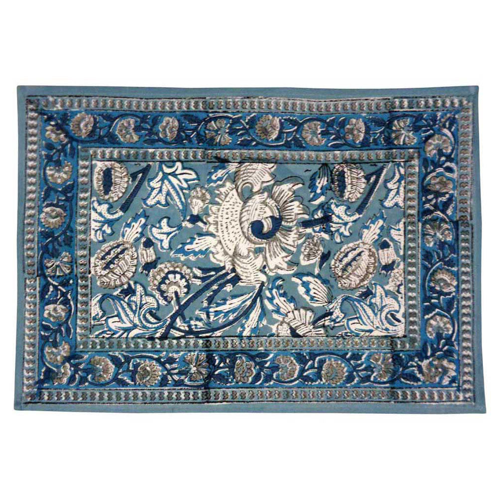 Hand Block Printed Cotton Canvas Table Mat 32x48 cms (Set of 2 Table mats) | Amarnath Grey Gud 108994