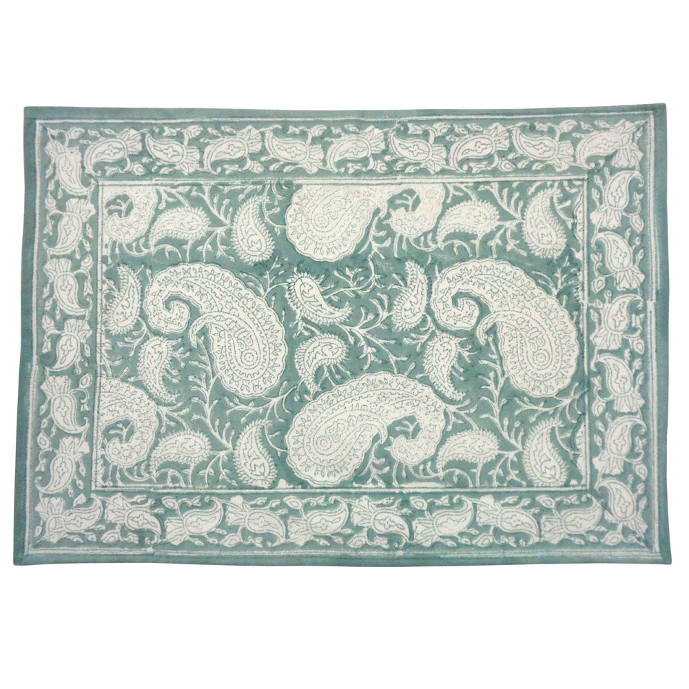 Hand Block Printed Cotton Canvas Table Mat 32x48 cms (Set of 2 Table mats) | Ambi Mineral Blue Gud 201582