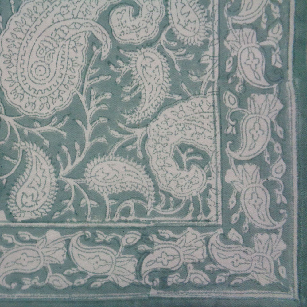 Hand Block Printed Cotton Canvas Table Mat 32x48 cms (Set of 2 Table mats) | Ambi Mineral Blue Gud 201582