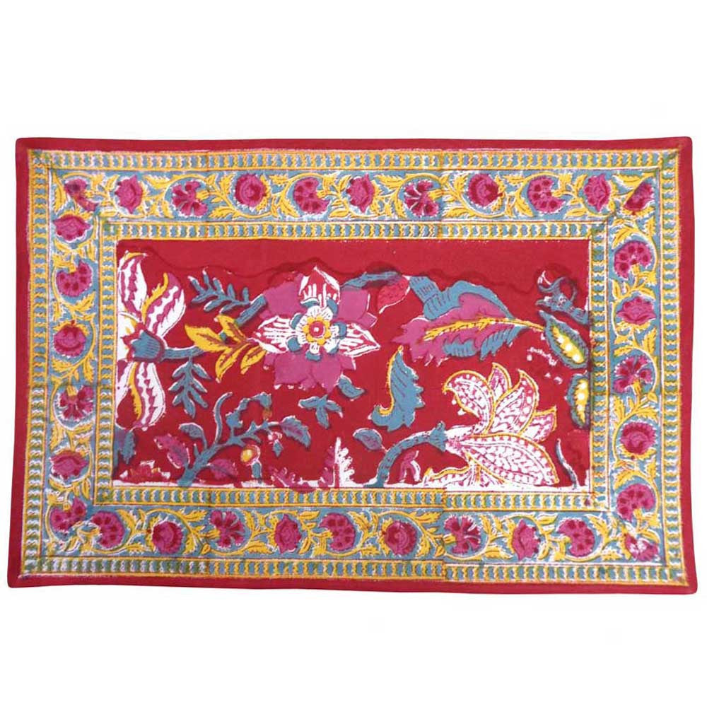 Hand Block Printed Cotton Canvas Table Mat 32x48 cms (Set of 2 Table mats) | Anarkali Red Gud 201397