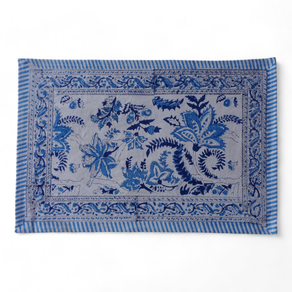 Hand Block Printed Cotton Canvas Table Mat 32x48 cms (Set of 2 Table mats) | Bela Palace Blue 601088