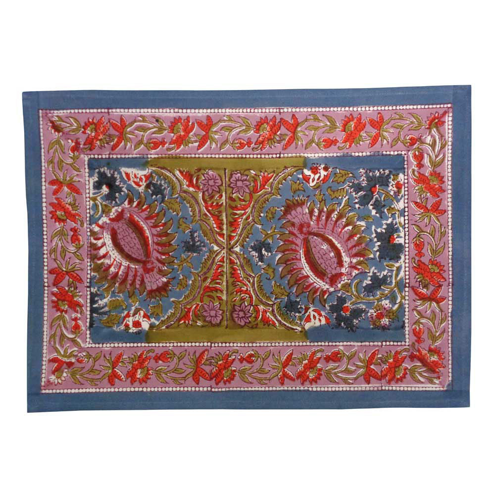 Hand Block Printed Cotton Canvas Table Mat 32x48 cms (Set of 2 Table mats) | Bird Of Paradise Gud 204347