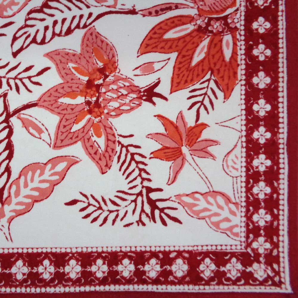 Hand Block Printed Cotton Canvas Table Mat 32x48 cms (Set of 2 Table mats) | Bossanova Red Open 103700