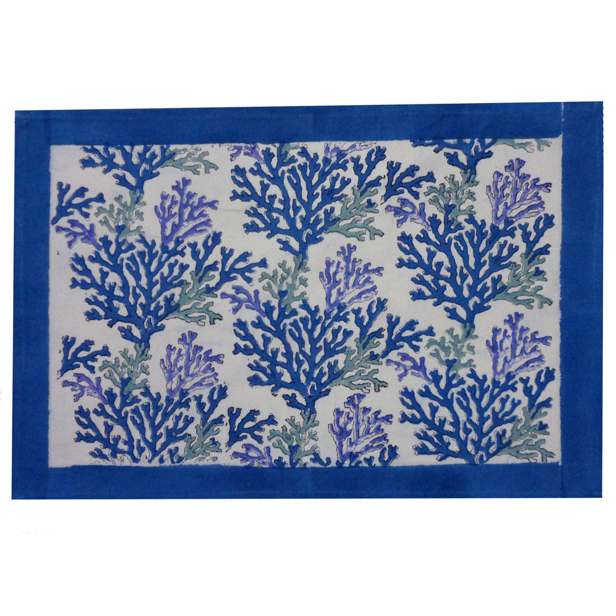 Hand Block Printed Cotton Canvas Table Mat 32x48 cms (Set of 2 Table mats) | Coral Multi Blue 502087