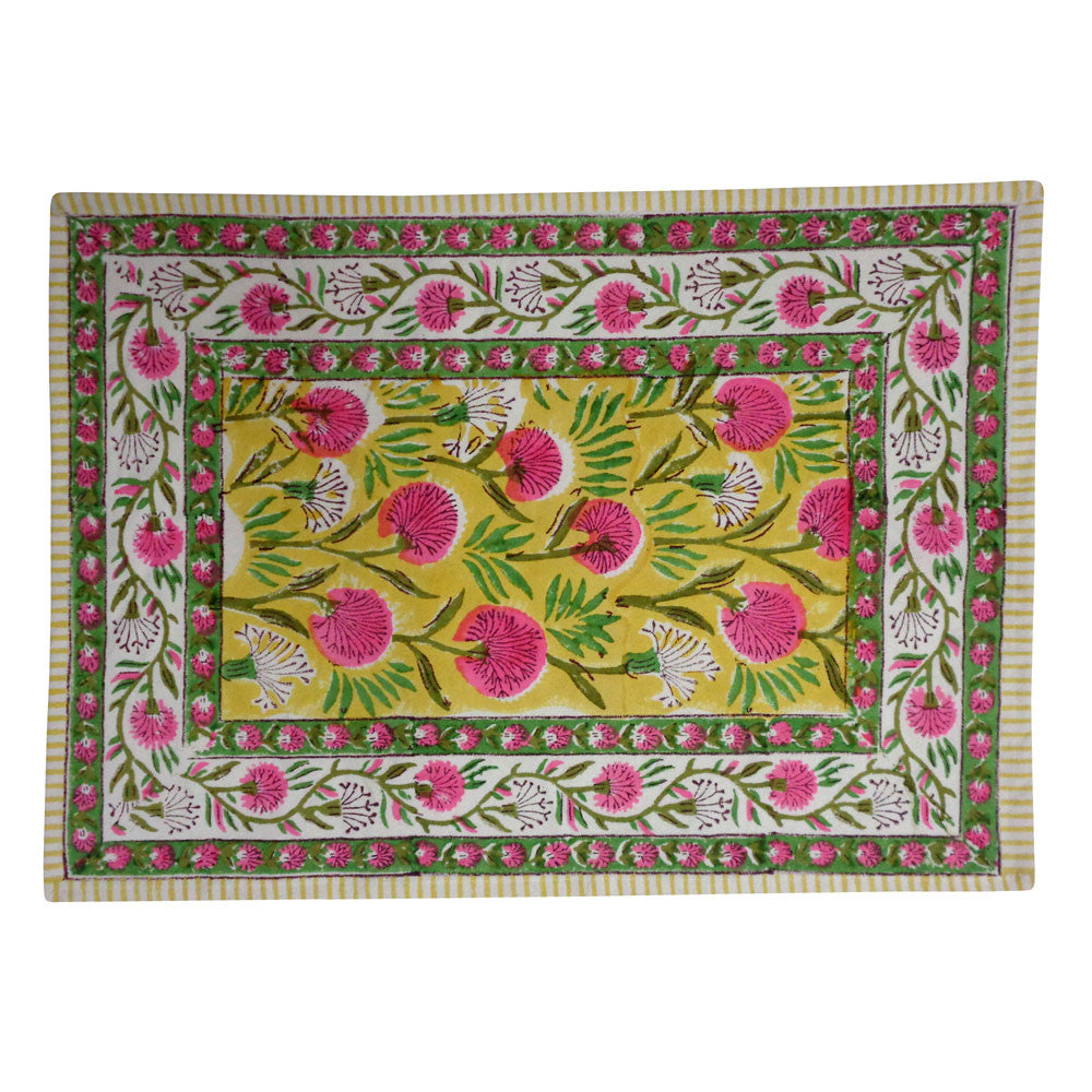 Hand Block Printed Cotton Canvas Table Mat 32x48 cms (Set of 2 Table mats) | Desert Blossom Pink Gud 205220