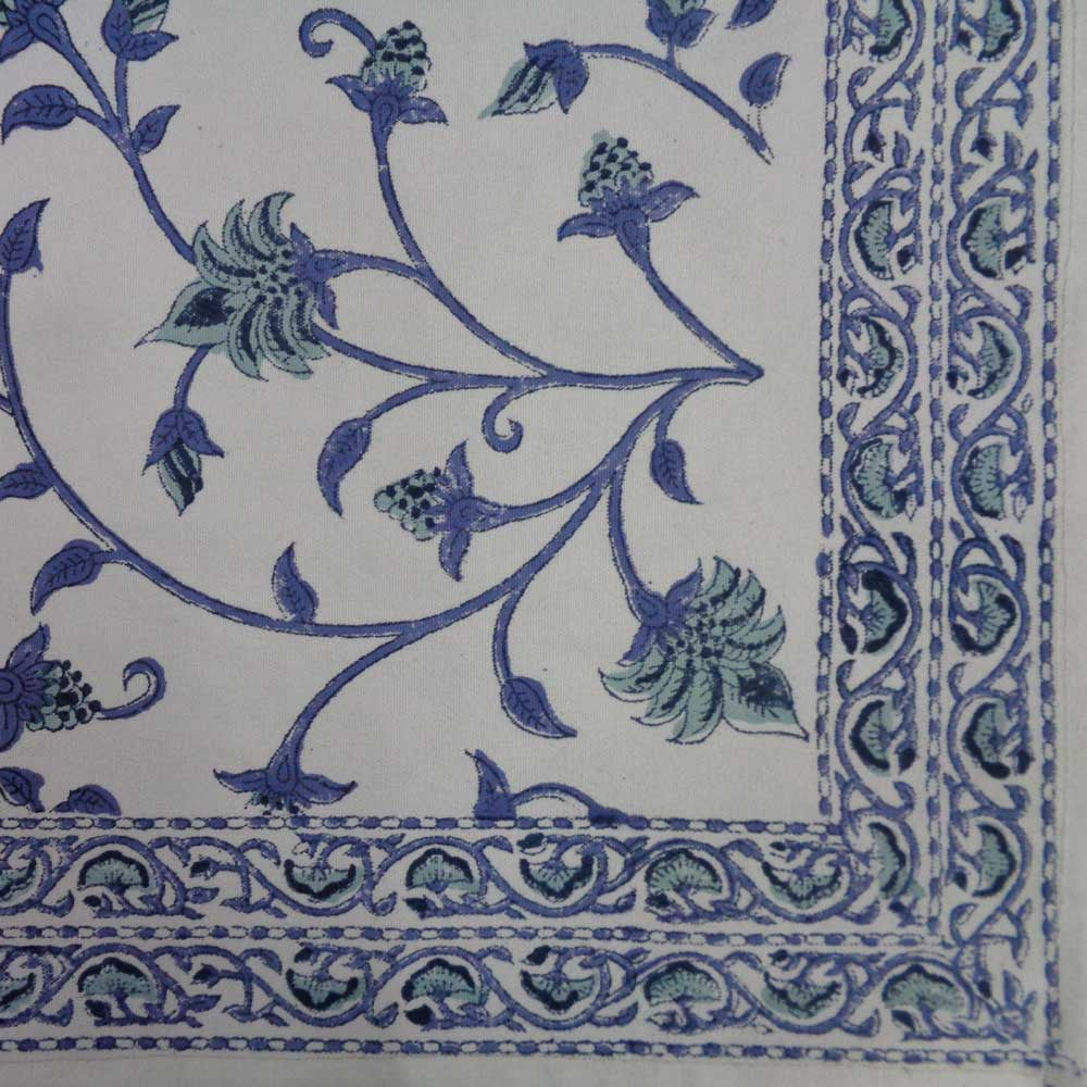 Hand Block Printed Cotton Canvas Table Mat 32x48 cms (Set of 2 Table mats) | Floral Bale Blue 203928