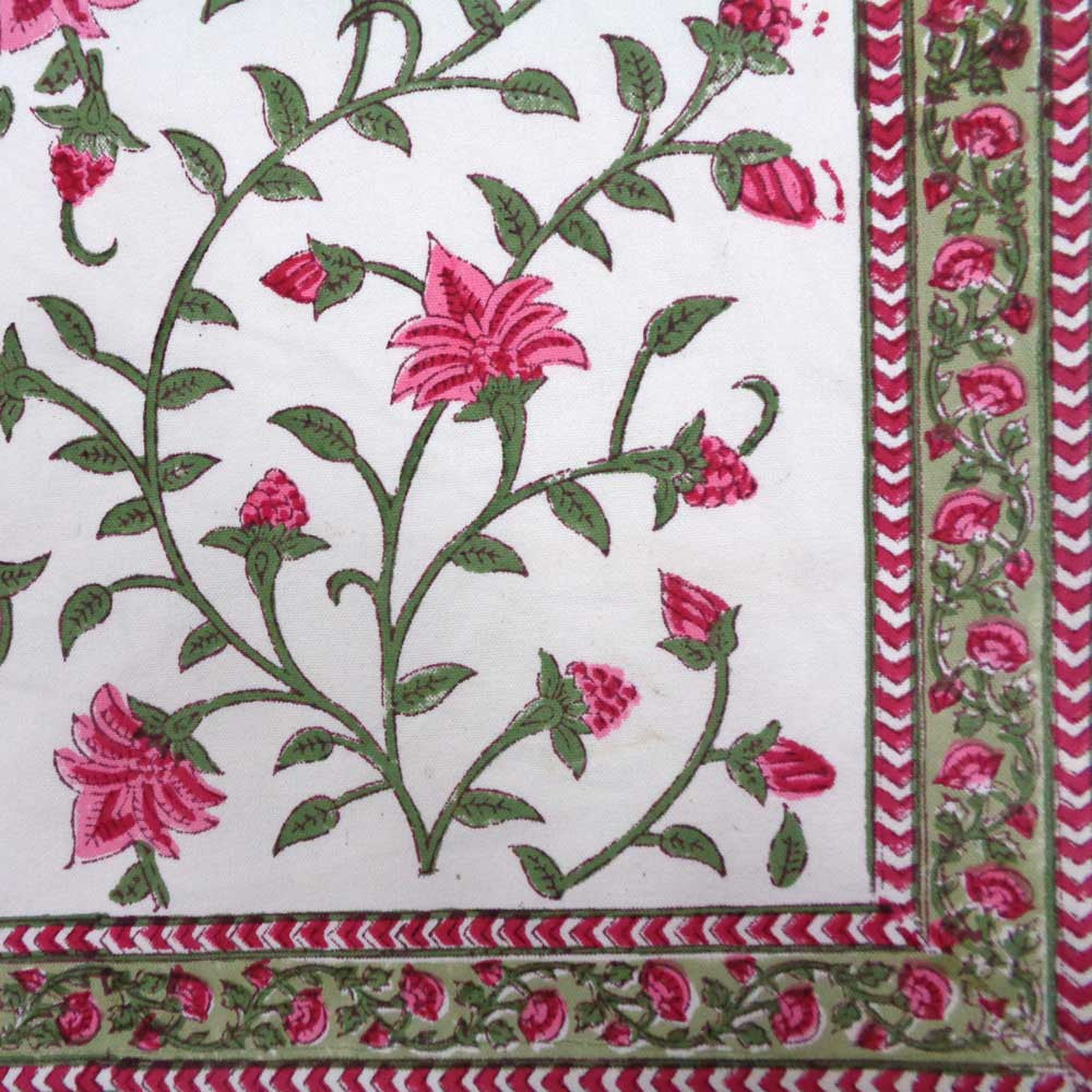 Hand Block Printed Cotton Canvas Table Mat 32x48 cms (Set of 2 Table mats) | Floral Bale Pink 204023