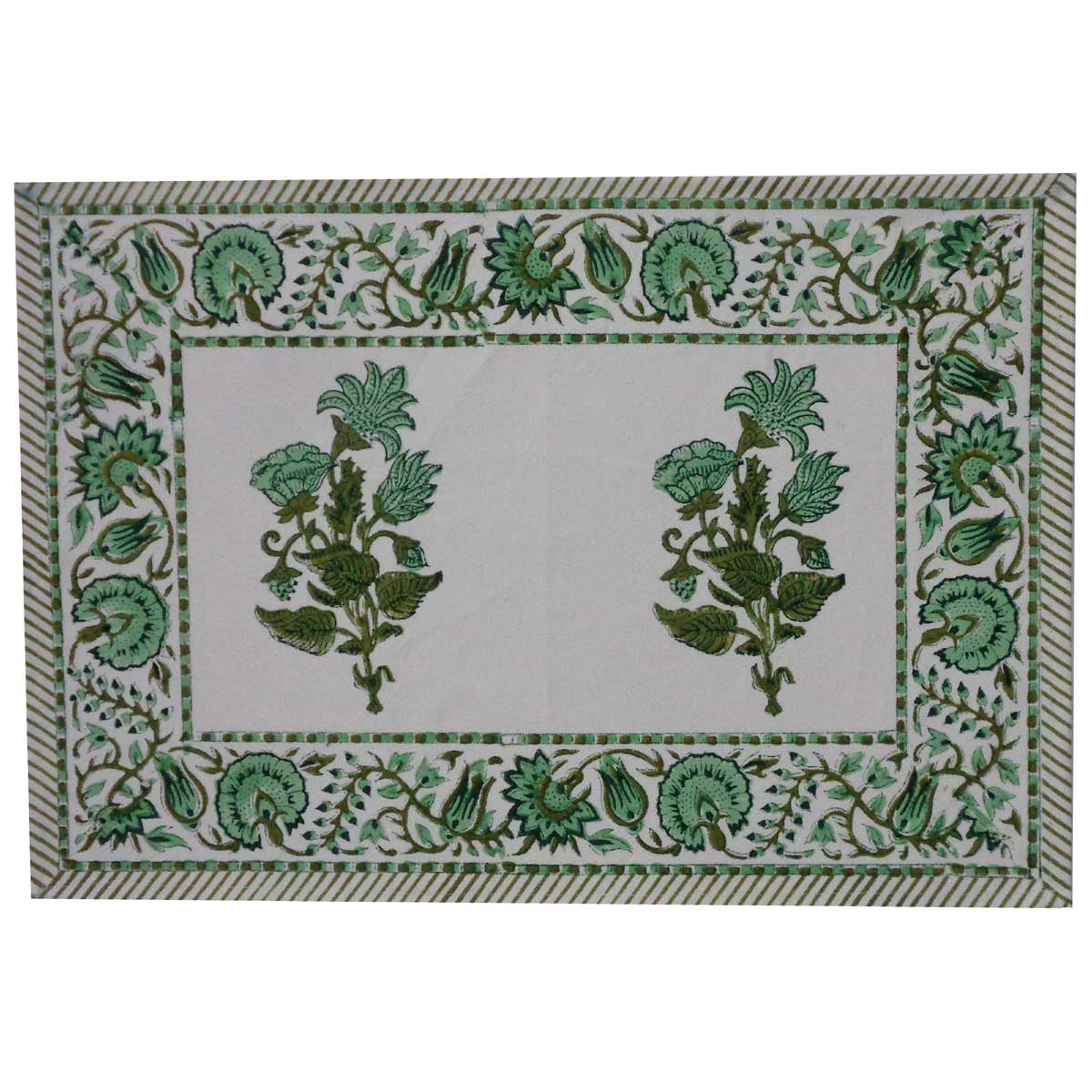 Hand Block Printed Cotton Canvas Table Mat 32x48 cms (Set of 2 Table mats) | Hari Bagia Boota 605180