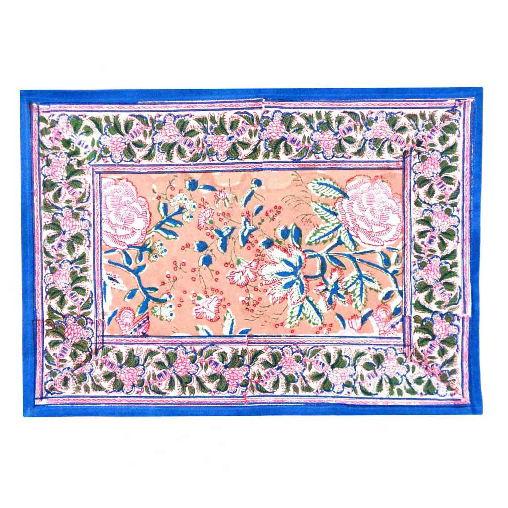 Hand Block Printed Cotton Canvas Table Mat 32x48 cms (Set of 2 Table mats) | Misty Rose Gud 202873