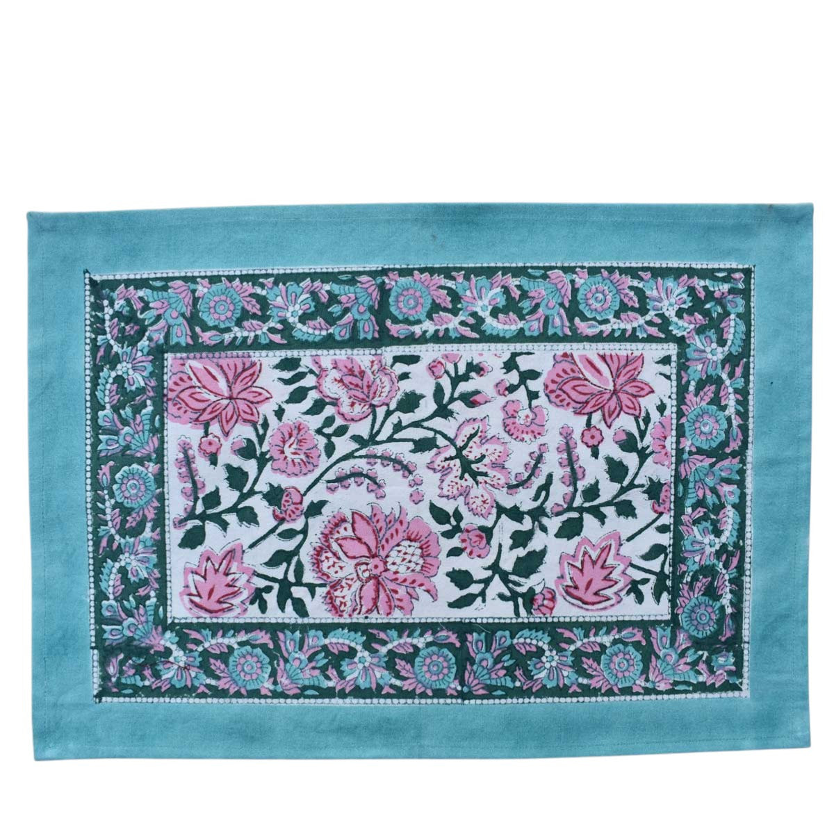 Hand Block Printed Cotton Canvas Table Mat 32x48 cms (Set of 2 Table mats) | Mohini Green Open 620606