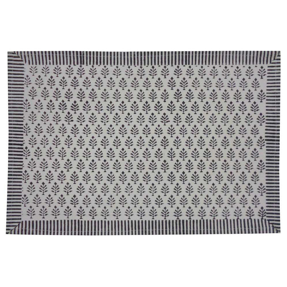 Hand Block Printed Cotton Canvas Table Mat 32x48 cms (Set of 2 Table mats) | Neem Booti Grey 207899