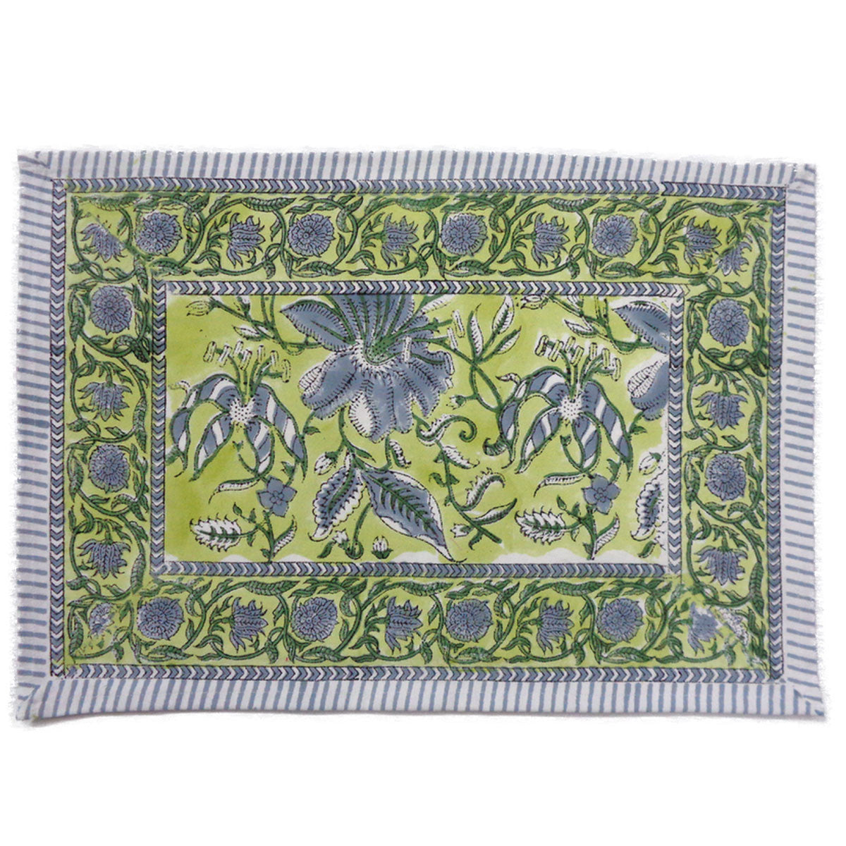 Hand Block Printed Cotton Canvas Table Mat 32x48 cms (Set of 2 Table mats) | Olive Flower Gud 602183