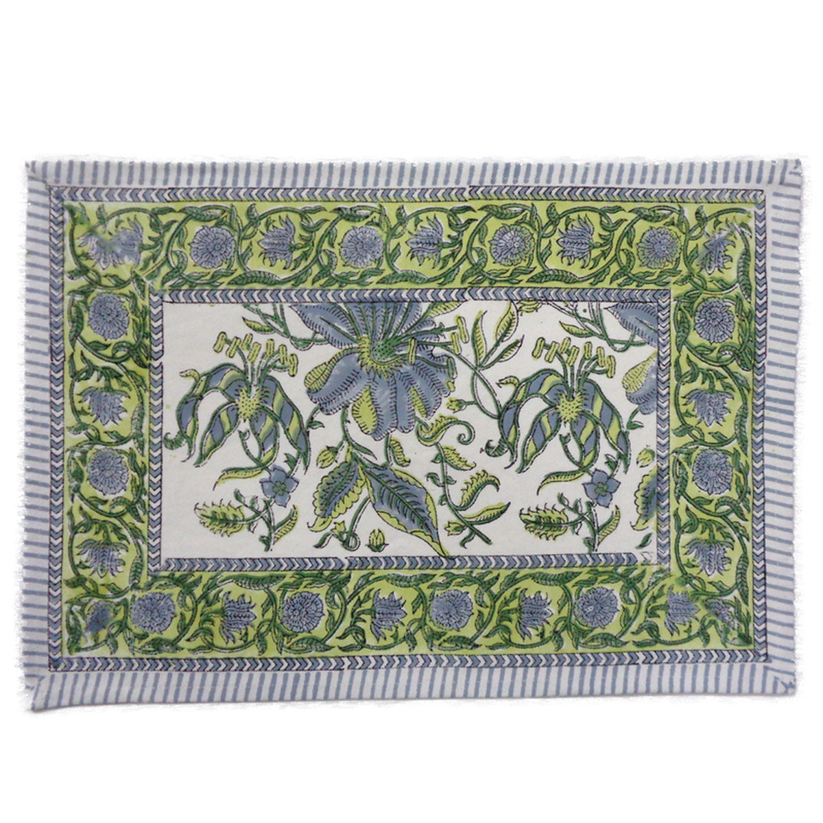 Hand Block Printed Cotton Canvas Table Mat 32x48 cms (Set of 2 Table mats) | Olive Flower Open 602178