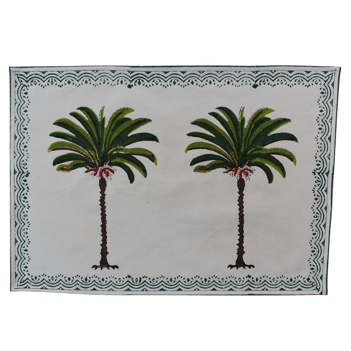 Hand Block Printed Cotton Canvas Table Mat 32x48 cms (Set of 2 Table mats) | Palm Tree Green 109024