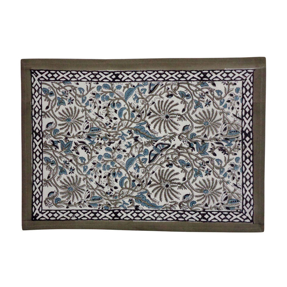 Hand Block Printed Cotton Canvas Table Mat 32x48 cms (Set of 2 Table mats) | Passion Flower 108709