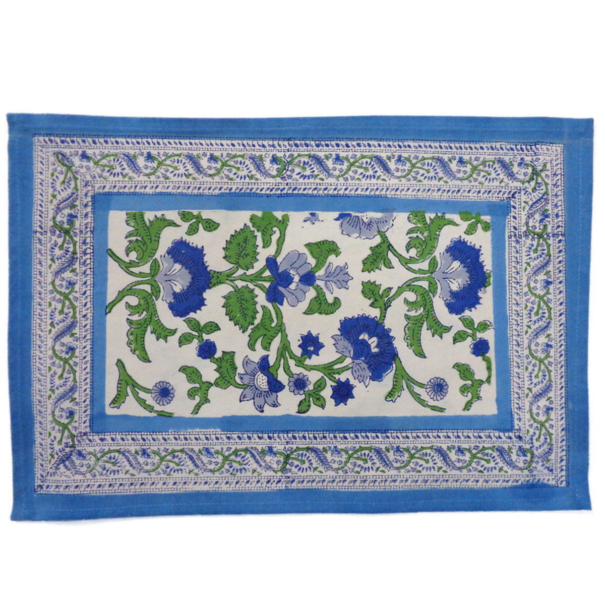 Hand Block Printed Cotton Canvas Table Mat 32x48 cms (Set of 2 Table mats) | Rukhsana Blue Open 103619