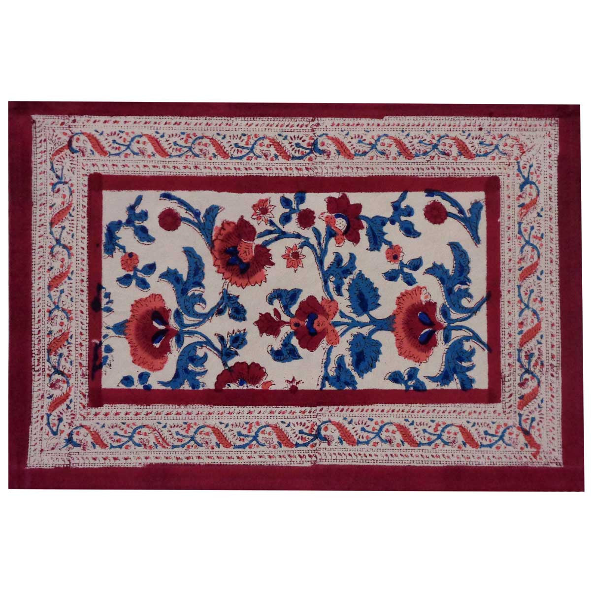 Hand Block Printed Cotton Canvas Table Mat 32x48 cms (Set of 2 Table mats) | Rukhsana Maroon Open 103616