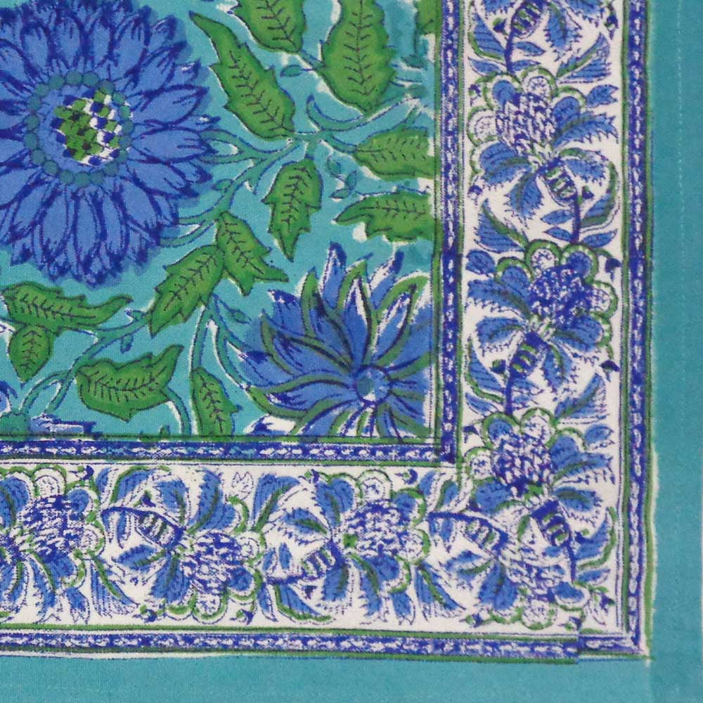 Hand Block Printed Cotton Canvas Table Mat 32x48 cms (Set of 2 Table mats) | Surajmukhi Blue Gud 106164