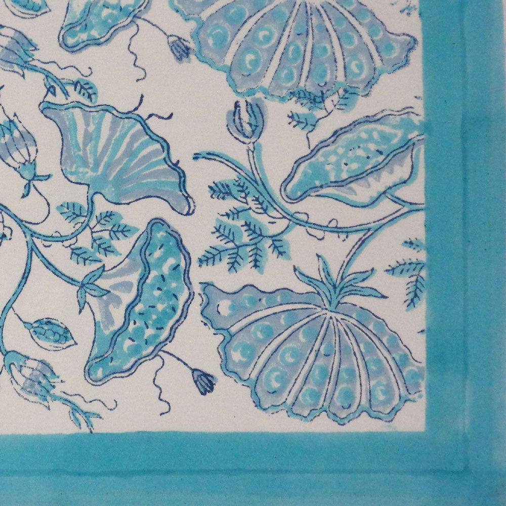 Hand Block Printed Cotton Canvas Table Mat 32x48 cms (Set of 2 Table mats) | Waterlily Aqua 205001