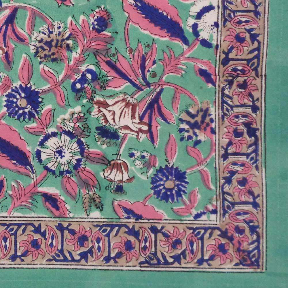 Hand Block Printed Cotton Canvas Table Mat 32x48 cms (Set of 2 Table mats) | Wild Flower Ocean Gud 207948