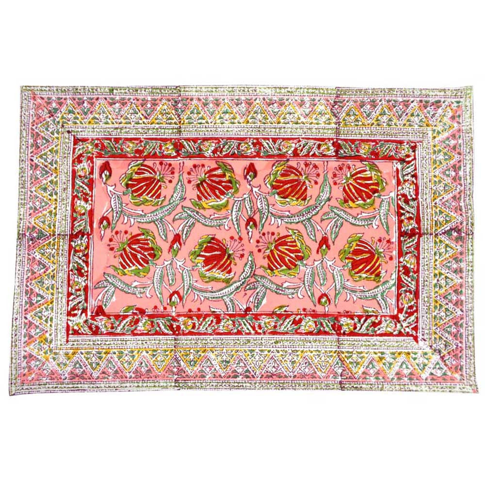 Hand Block Printed Cotton Canvas Table mat 32x48 csm (Set of 2 Table mats) | Frost Pink Floral 202816
