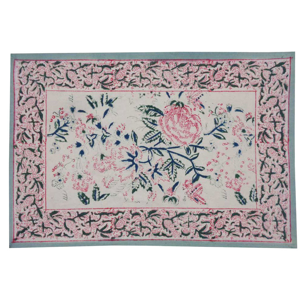Hand Block Printed Cotton Canvas Table mat 32x48 csm (Set of 2 Table mats) | Naya Gulab Open 102263