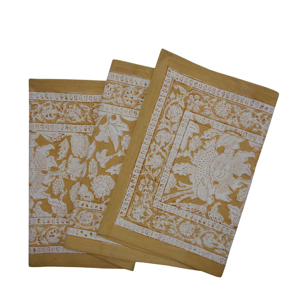 Hand Block Printed Cotton Canvas Table Runner 33x170 cms | Amarnath Beige Gud 207851