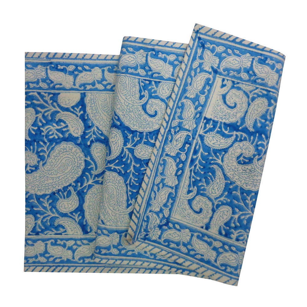 Hand Block Printed Cotton Canvas Table Runner 33x170 cms | Ambi Aqua Gud 200868