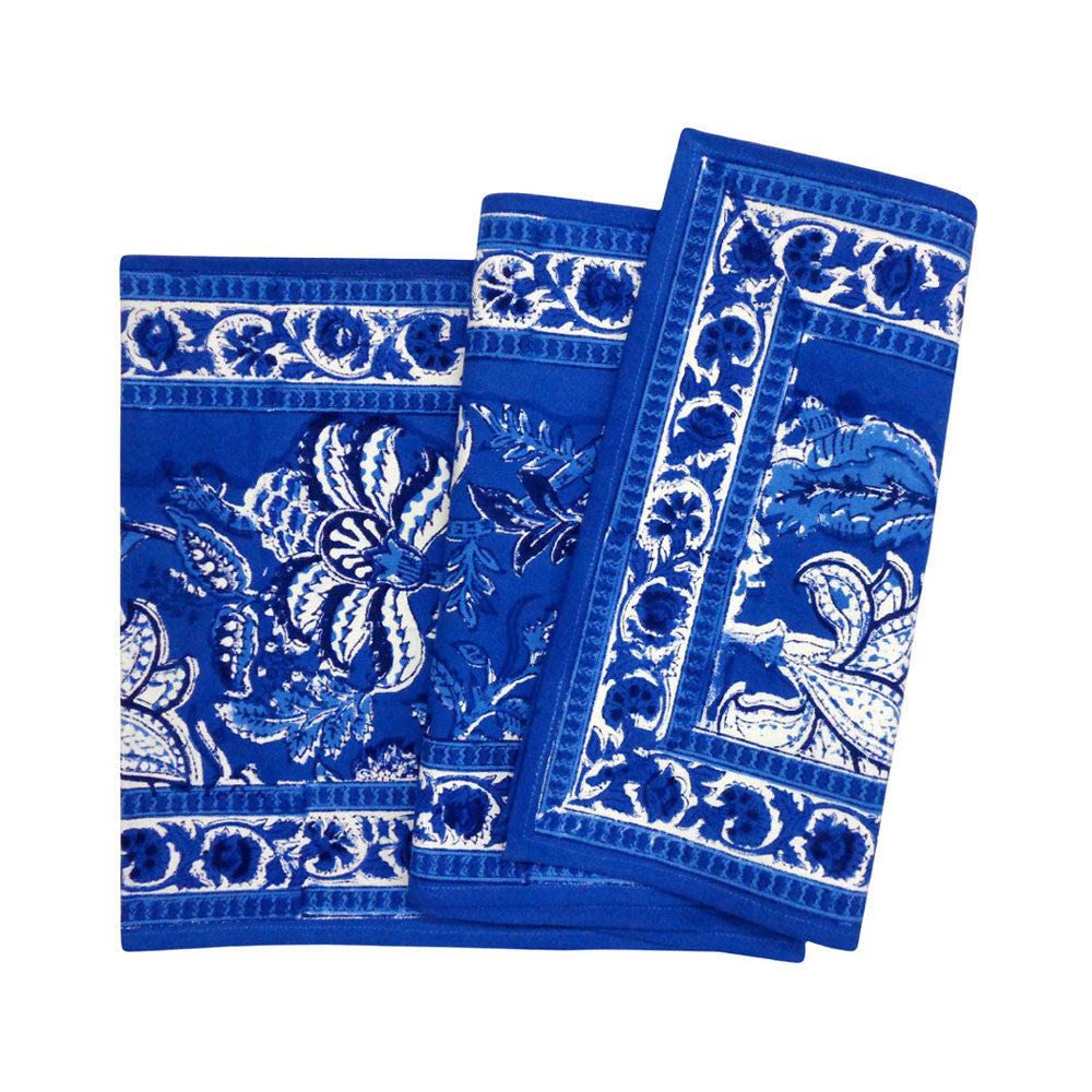 Hand Block Printed Cotton Canvas Table Runner 33x170 cms | Anarkali Blue Gud 106797