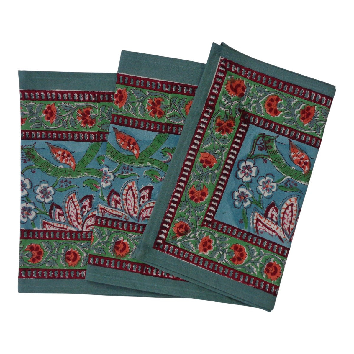 Hand Block Printed Cotton Canvas Table Runner 33x170 cms | Anarkali Green Gud 106821