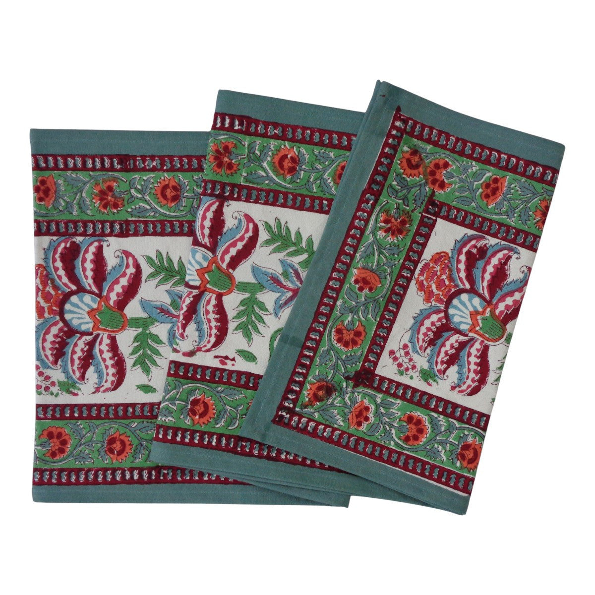 Hand Block Printed Cotton Canvas Table Runner 33x170 cms | Anarkali Green Open 106822