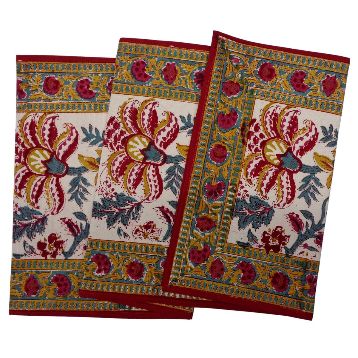 Hand Block Printed Cotton Canvas Table Runner 33x170 cms | Anarkali Red Open 200652