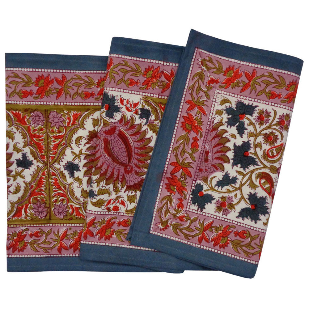 Hand Block Printed Cotton Canvas Table Runner 33x170 cms | Bird Of Paradise Open 204059