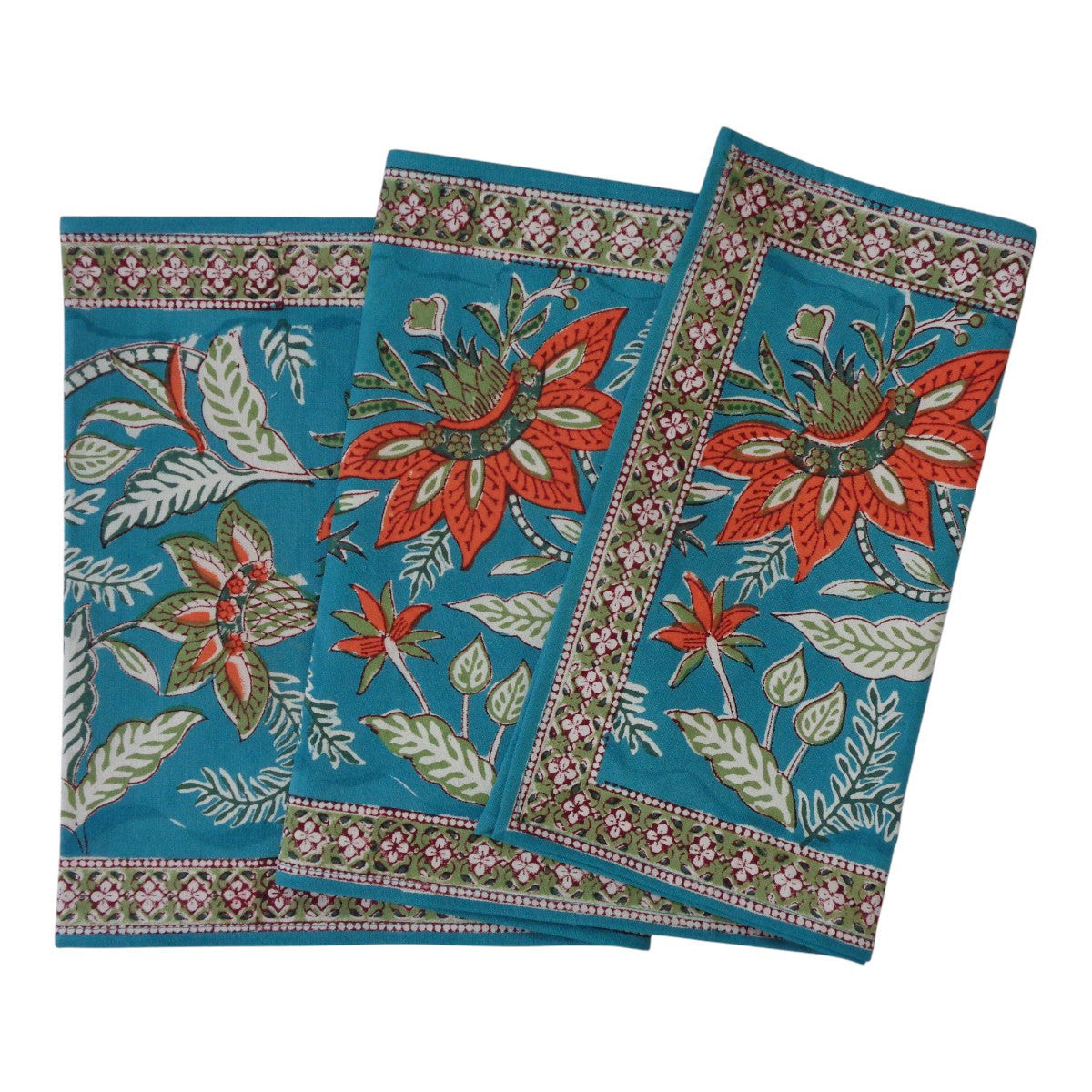 Hand Block Printed Cotton Canvas Table Runner 33x170 cms | Bossanova Green Gud 393939