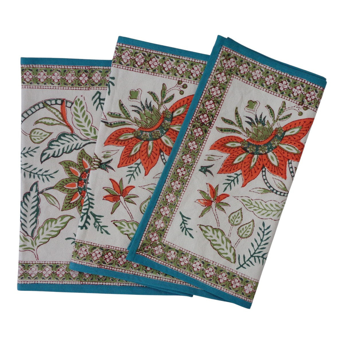 Hand Block Printed Cotton Canvas Table Runner 33x170 cms | Bossanova Green Open 393938