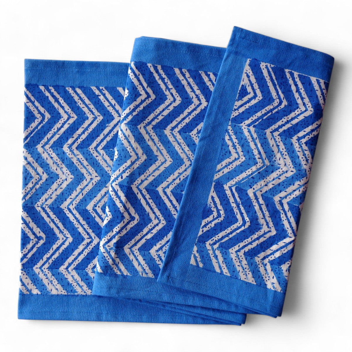 Hand Block Printed Cotton Canvas Table Runner 33x170 cms | Chevron Blue 107041
