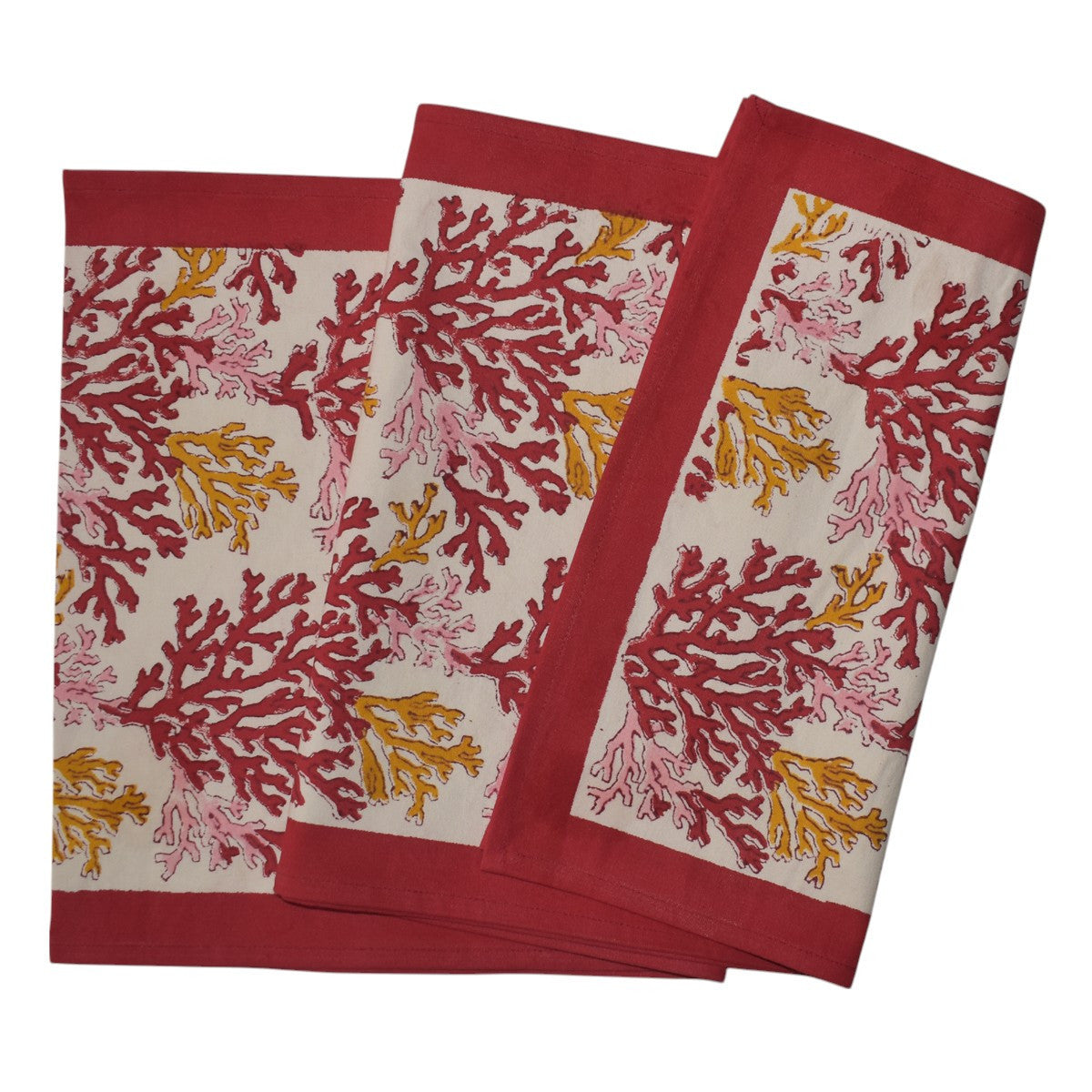 Hand Block Printed Cotton Canvas Table Runner 33x170 cms | Coral Multi Red 701927
