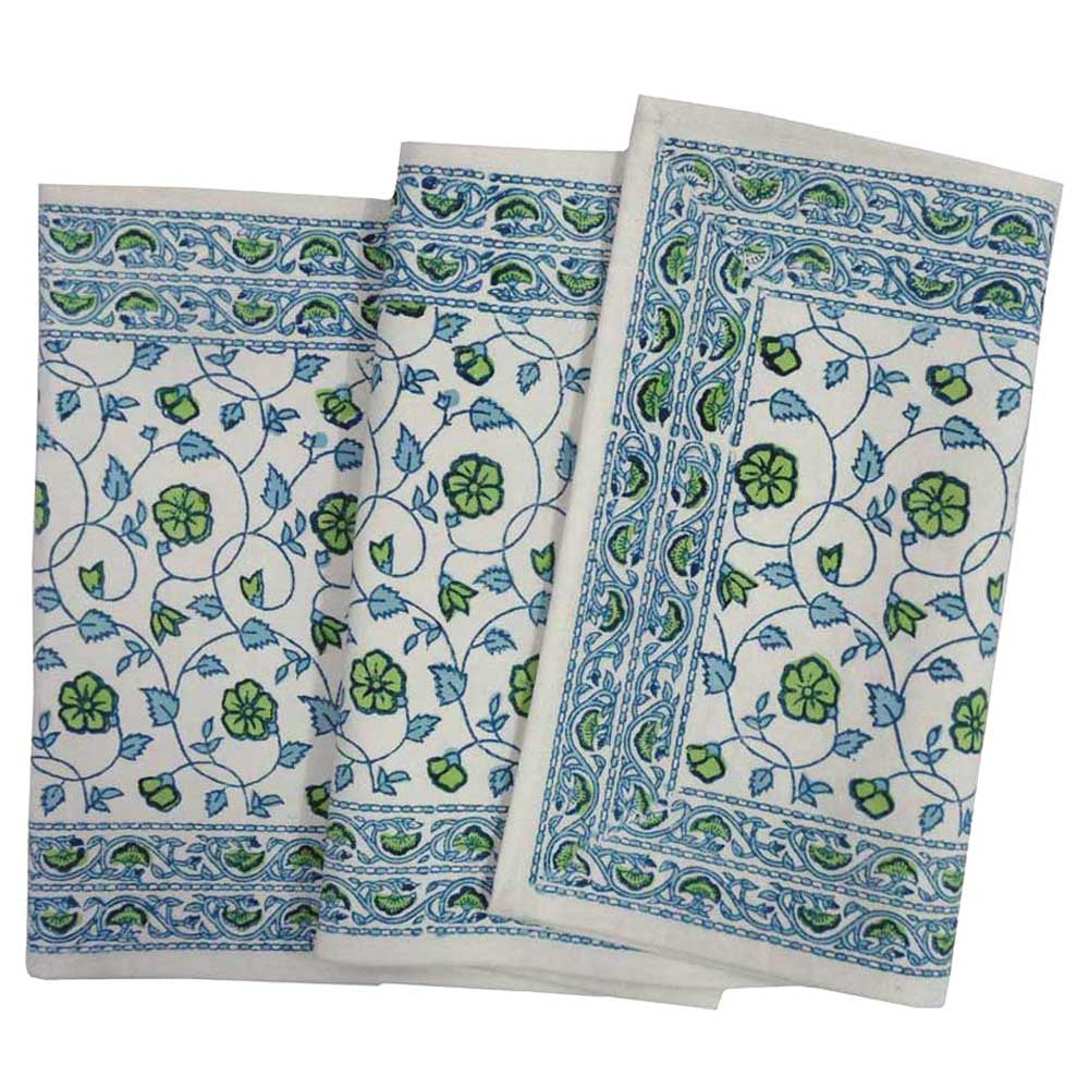 Hand Block Printed Cotton Canvas Table Runner 33x170 cms | Floral Kali Green 203968
