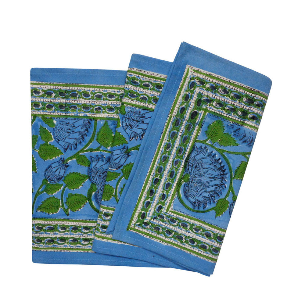 Hand Block Printed Cotton Canvas Table Runner 33x170 cms | Kamal Aqua Gud 206724