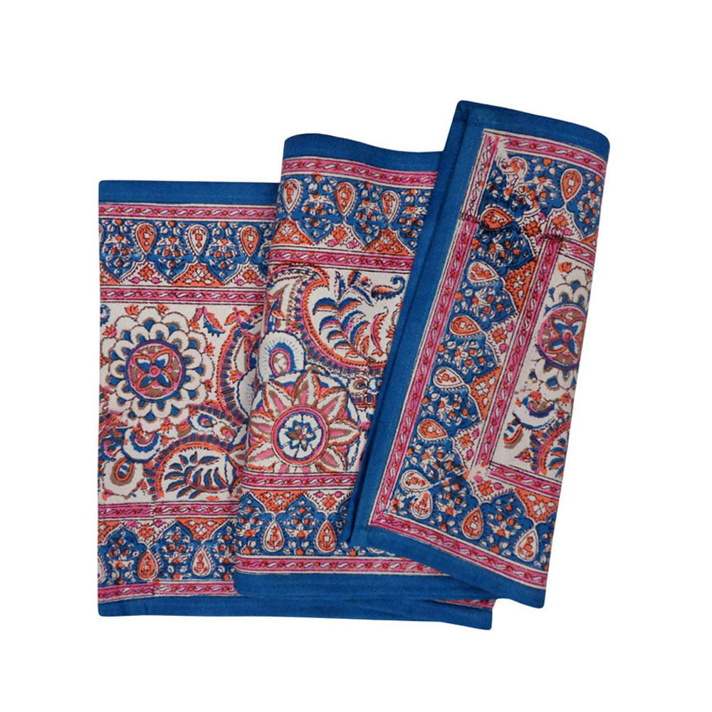 Hand Block Printed Cotton Canvas Table Runner 33x170 cms | Kusum Gulabi Jaal 106025