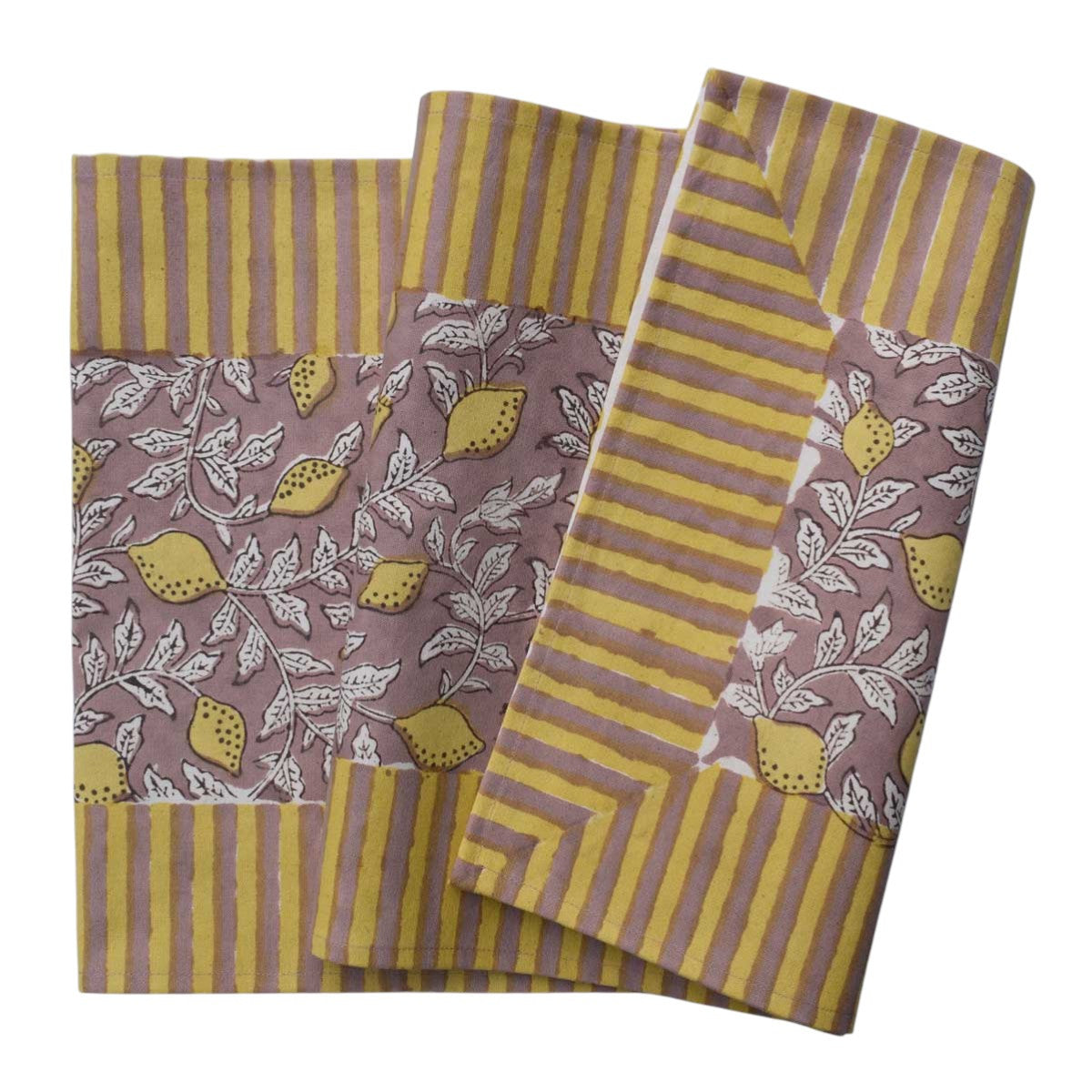 Hand Block Printed Cotton Canvas Table Runner 33x170 cms | Lemon Earth 202404