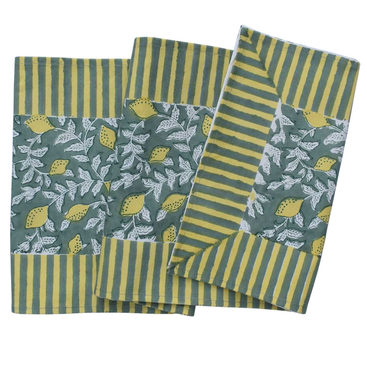 Hand Block Printed Cotton Canvas Table Runner 33x170 cms | Lemon Green 202405