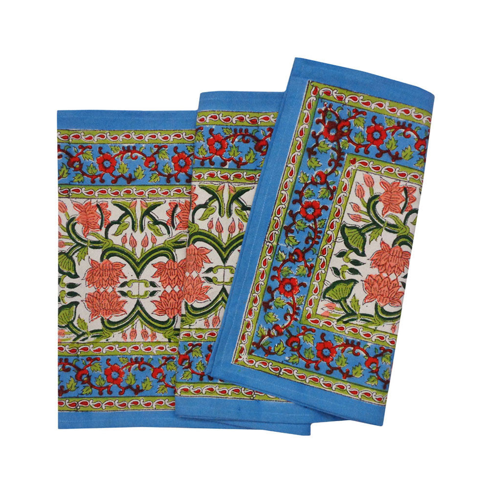 Hand Block Printed Cotton Canvas Table Runner 33x170 cms | Lotus Green Open 106868