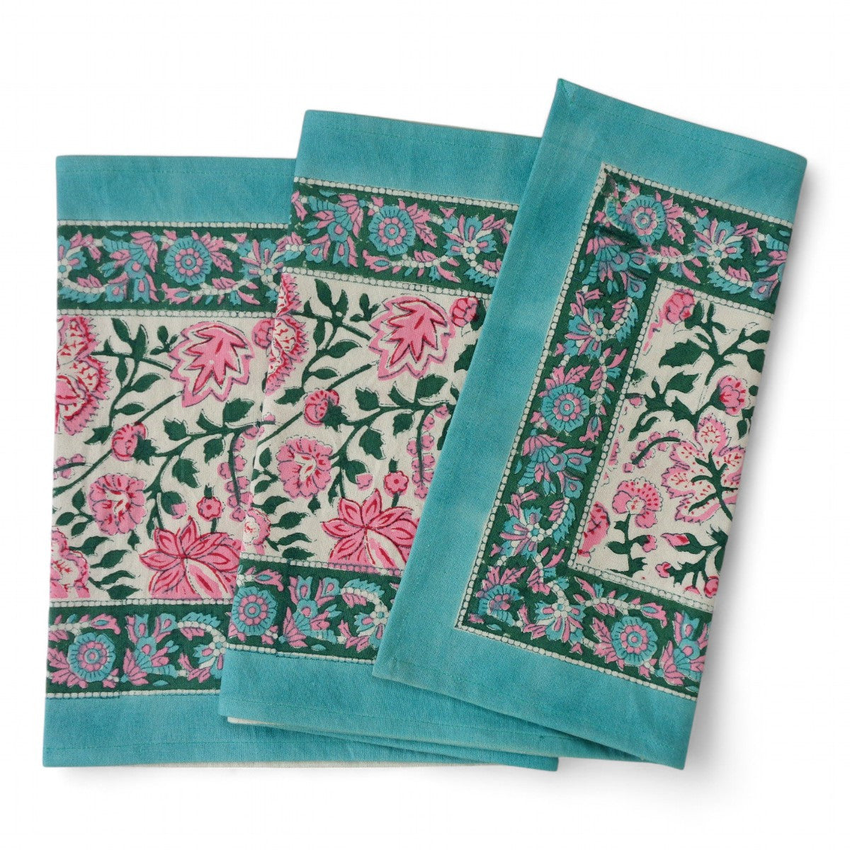 Hand Block Printed Cotton Canvas Table Runner 33x170 cms | Mohini Green Open 620606