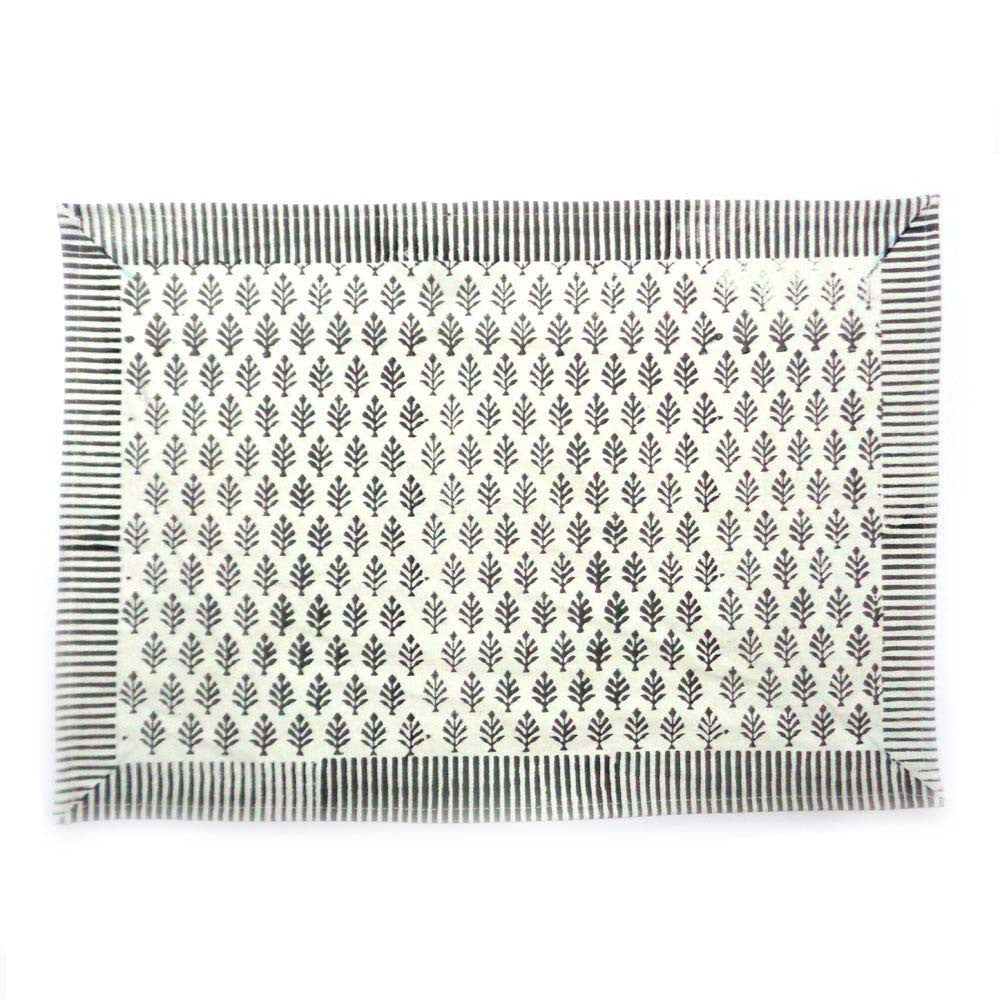 Hand Block Printed Cotton Canvas Tablemat 32x48 (Set of 2 Tablemats) | Neem Grey 102640
