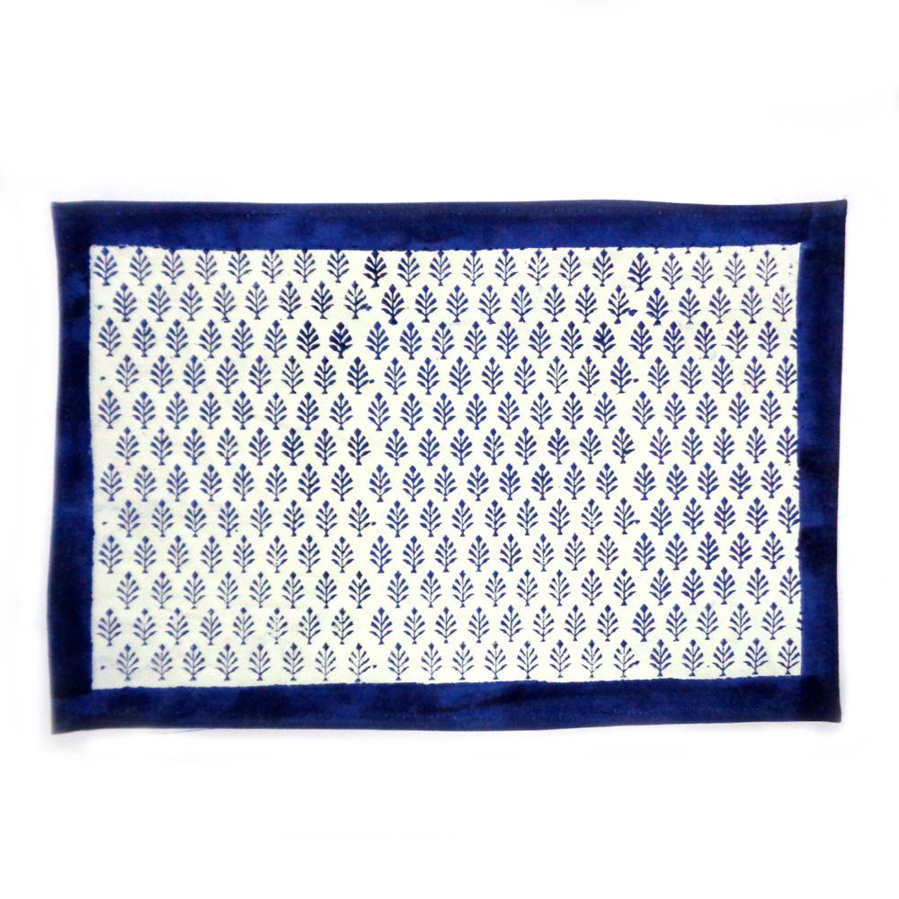 Hand Block Printed Cotton Canvas Tablemat 32x48 (Set of 2 Tablemats) | Neem True Blue 105084