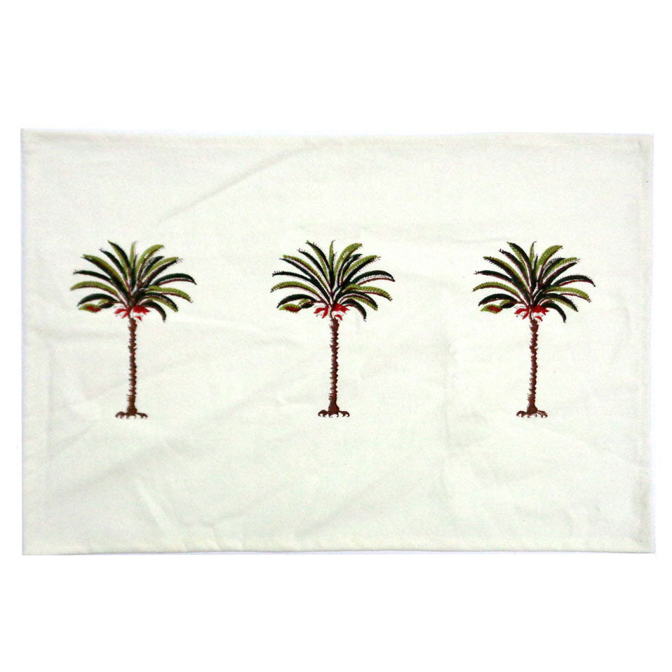 Hand Block Printed Cotton Canvas Tablemat 32x48 (Set of 2 Tablemats) | Three Palm Green 104894