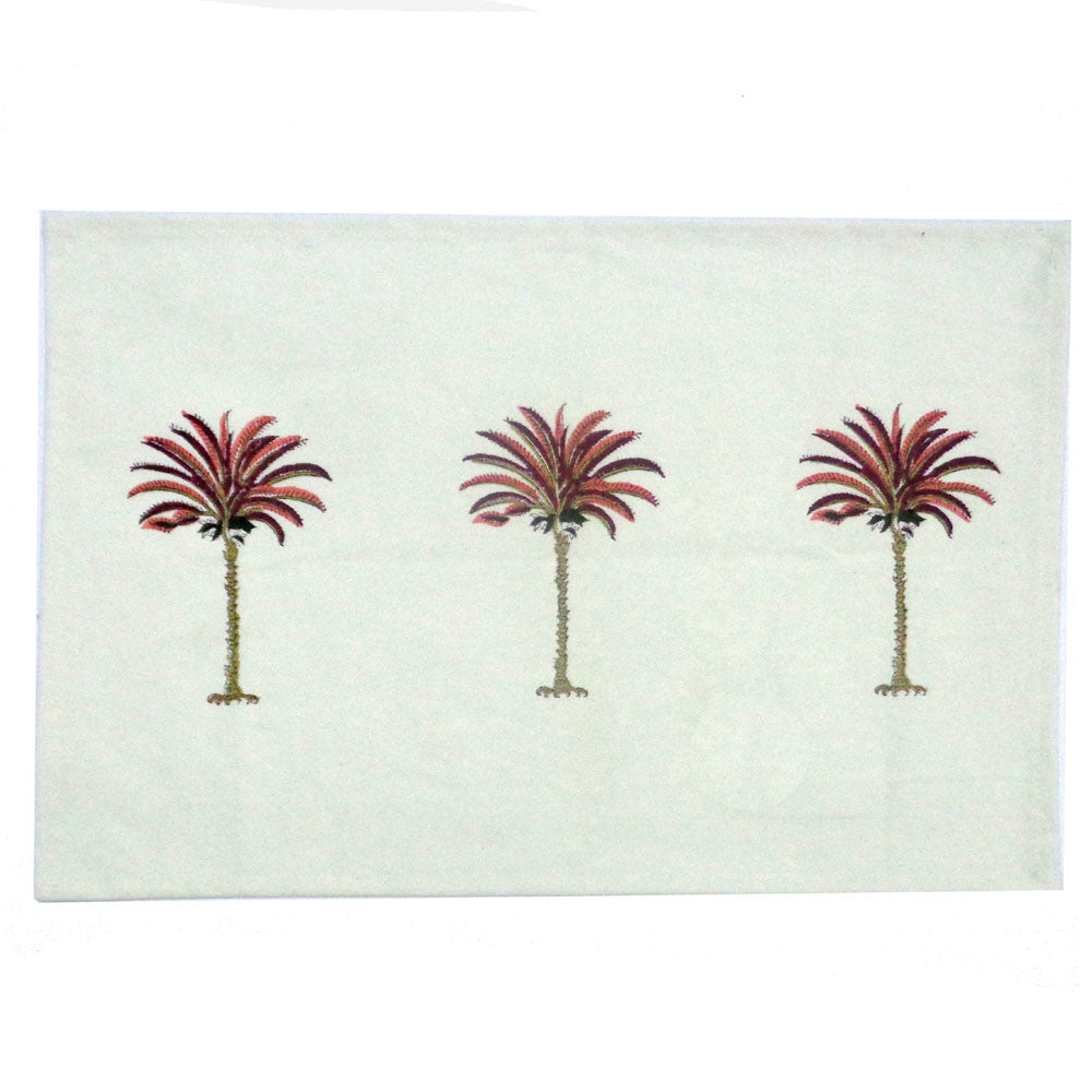 Hand Block Printed Cotton Canvas Tablemat 32x48 (Set of 2 Tablemats) | Three Palm Pink 105350