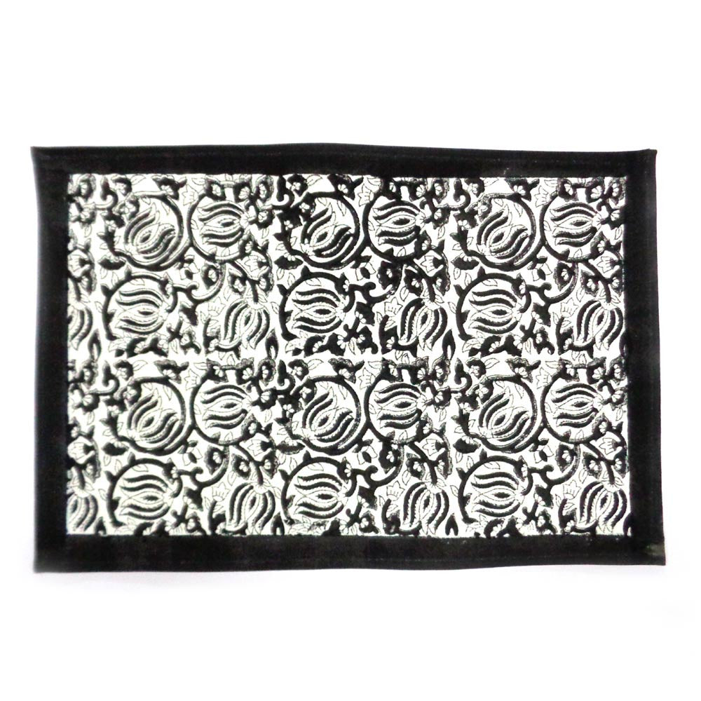Hand Block Printed Cotton Canvas Tablemat 32x48 (Set of 2 Tablemats) | Two Lotus Grey 105090